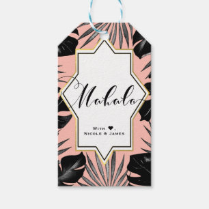 Etiquetas Para Regalos Hojas Tropicales Negras Coral Melocotón MAHALO ALO