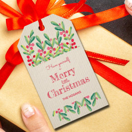 Etiquetas Para Regalos Hojas y bayas de acuarela Navidades Navidad