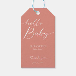 Etiquetas Para Regalos Hola Baby Shower Minimal Coral Pink Neutral Boho