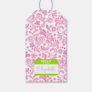 Etiquetas Para Regalos Hola Mi Nombre Es Nametag Verde Rosa