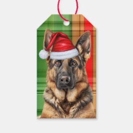 Etiquetas Para Regalos Holiday Plaid and German Shepherd Dog Christmas