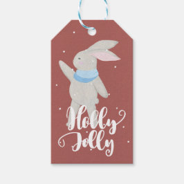 Etiquetas Para Regalos Holly Jolly Little Cute Bunny oscuro rojo y azul