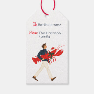 Etiquetas Para Regalos Hombre elegante de Hamptons con langosta en Navida