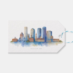 Etiquetas Para Regalos Horizonte de la ciudad de Boston en acuarela Mod