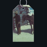 Etiquetas Para Regalos Horse and Cowboy Winter Snow<br><div class="desc">Gift Tags featuring Frederic Remington’s oil painting The Belated Traveler (1906). A cowboy knocks on a cabin door in the midst of a winter snow. He holds the reigns to a brown horse by his side. A perfect gift for horse lovers and the Old West.</div>