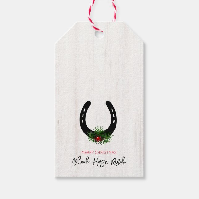Etiquetas Para Regalos Horseshoe Greenery Berries NOMBRE navideño (Anverso)