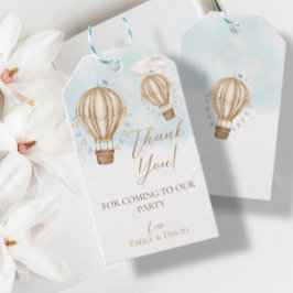 Etiquetas Para Regalos Hot Air brown Globos banderas azules nubes gracias