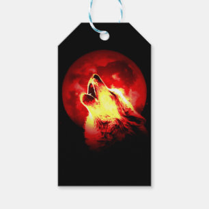 Etiquetas Para Regalos Howling Wolf en la noche roja