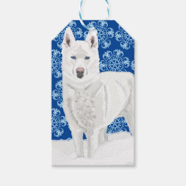 Etiquetas Para Regalos Husky blanco contra los Lagos de Nieve y cielo azu
