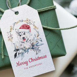 Etiquetas Para Regalos Husky Gorro de Santa de Invierno Navidad Personali