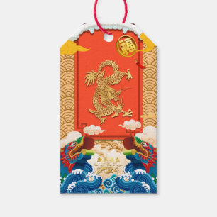 Etiquetas Para Regalos Ideograma del Año Nuevo Chino del Dragón 2024 Fu T