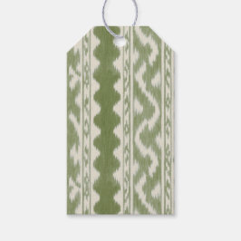 Etiquetas Para Regalos Ikat de Verde Musgo a Pequeña Escala sobre Crema