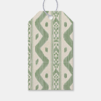 Etiquetas Para Regalos Ikat Verde a Pequeña Escala sobre Crema