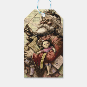 Etiquetas Para Regalos Ilustracion clásico Merry Santa Claus Tree
