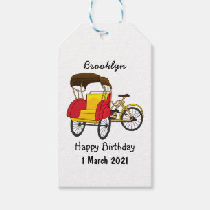 Etiquetas Para Regalos Ilustración de dibujos animados de rickshaw de ped