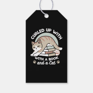 Etiquetas Para Regalos Ilustracion de Gato de Amante de Libros - Curva y