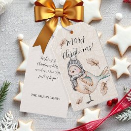 Etiquetas Para Regalos Ilustración de Gorrión Lindo de Invierno