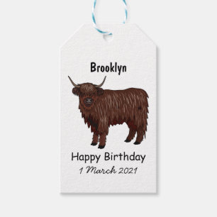 Etiquetas Para Regalos Ilustracion personalizado de vaca de Highland