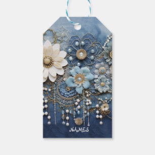 Etiquetas Para Regalos Impresión de denim azul 3D a la moda con joyas dis