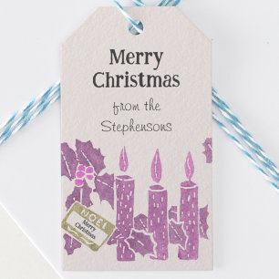 Etiquetas Para Regalos Impresión vintage de Navidad en linóleo de velas r