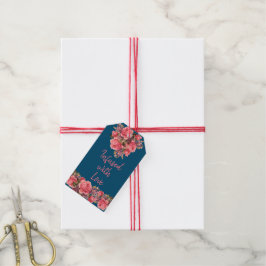 Etiquetas Para Regalos "Infundido con Amor" Vintage Naval y Rosa Floral