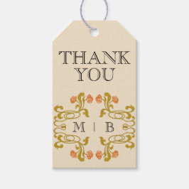 Etiquetas Para Regalos Iniciales de monograma floral de Art Nouveau vinta