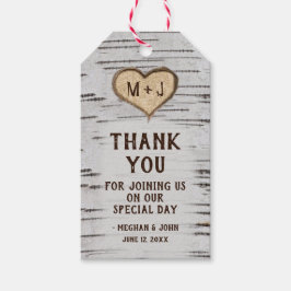 Etiquetas Para Regalos Iniciales del corazón del árbol de aves boda rústi