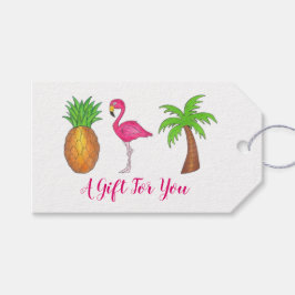 Etiquetas Para Regalos Isla Tropical Palm Tree Pineapple Flamingo Rosa