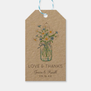 Etiquetas Para Regalos Jarra de Mason de Flores Silvestres Rústicas Amor 