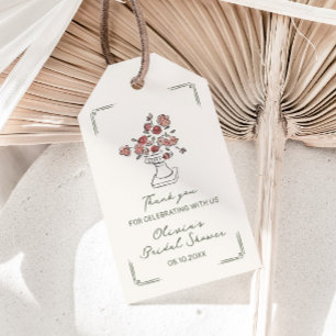 Etiquetas Para Regalos Jarra Floral de Salvia Roja Atenuada Dibujada a Ma