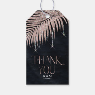 Etiquetas Para Regalos Jewel Palm Leaf Boda Rosa Oro/Navy ID830