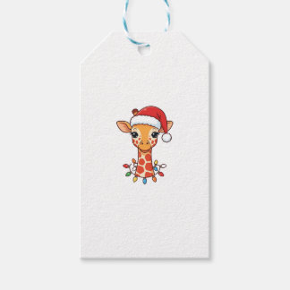 Etiquetas Para Regalos Jirafa de Navidad Sombrero de Santa y Luces Colori