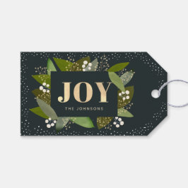 Etiquetas Para Regalos JOY Foliage & Berry Navy Navidades azules GIft Tag