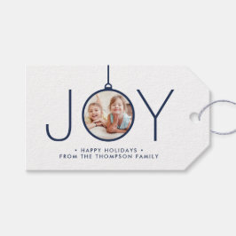 Etiquetas Para Regalos JOY Photo Navy Blue White Navidades mínimos modern