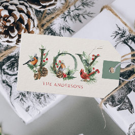 Etiquetas Para Regalos JOY Pine Cone Red Berry Birds Christmas Holiday