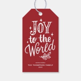 Etiquetas Para Regalos Joy to the World Lettering Red Christmas