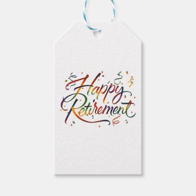 Etiquetas Para Regalos Jubilación feliz (Happy Retirement tag, showcasing the colorful "Happy Retirement" text.)