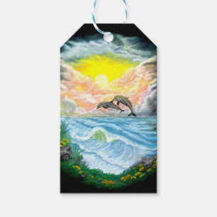 Etiquetas Para Regalos Jugando a los delfines al sol