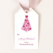 Kitsch Pink Christmas Tree Red Bows Holidays