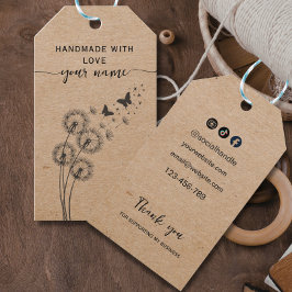 Etiquetas Para Regalos Kraft floral rústico Hecho a mano con amor
