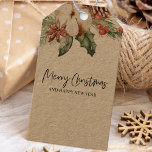 Etiquetas Para Regalos Kraft Green Winter Flower & Pine Merry Christmas<br><div class="desc">Kraft Green Winter Flower & Pine Merry Christmas</div>