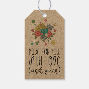 Etiquetas Para Regalos KRAFT Hecho para ti con amor y ganchillo de hilo 