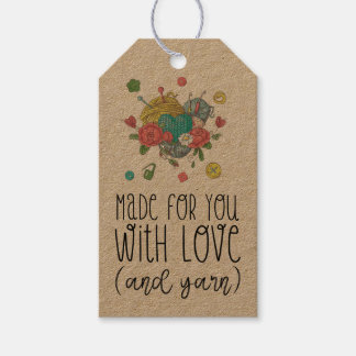 Etiquetas Para Regalos KRAFT Hecho para ti con amor y ganchillo de hilo 