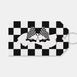 Etiquetas Para Regalos La bandera del verificador y los coches de carrera