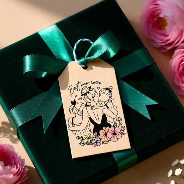 Etiquetas Para Regalos La mejor mamá mamá, niños y personalizado de flore (Best Mom Ever Floral Mother and Children Gift Tags)