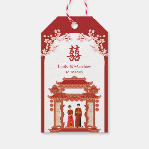 Etiquetas Para Regalos La pareja roja florece el cerezo en un templo boda