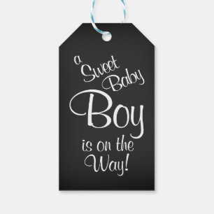 Etiquetas Para Regalos La pizarra Baby Shower blanco y negro le agradece
