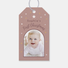 Etiquetas Para Regalos La primera Navidad de bebé Foto personalizada Rosa