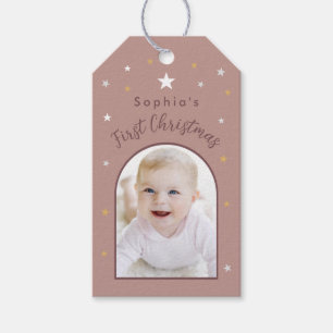 Etiquetas Para Regalos La primera Navidad de bebé Foto personalizada Rosa
