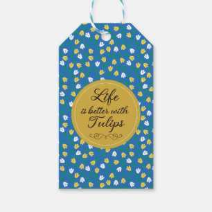 Etiquetas Para Regalos La vida es mejor con Tulips - Patrón amarillo azul